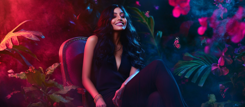 A Beautiful Indian Girl Smiling in Forest Night