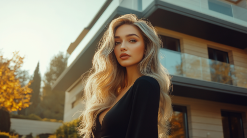 A Beautiful Model Posing in a Modern House