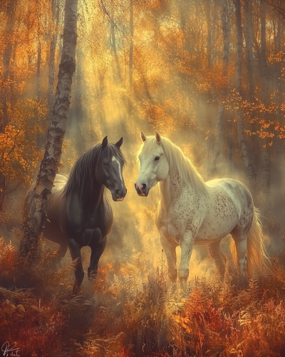A Beautiful Morning Dance of Two Horses