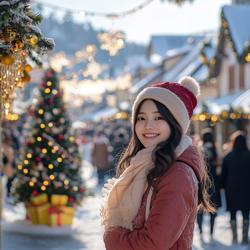 A Beautiful Snowy Winter Town Festival Scene