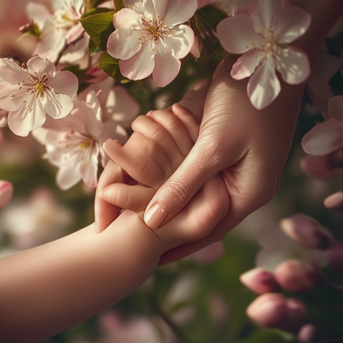 A Beautiful Sunset Moment Between Mother and Child