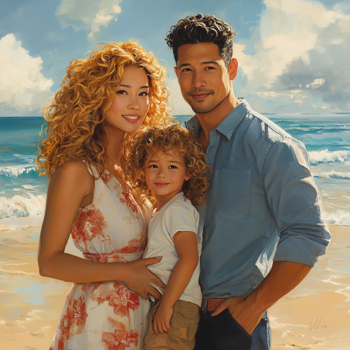A Beautiful Vietnamese Family on the Beach