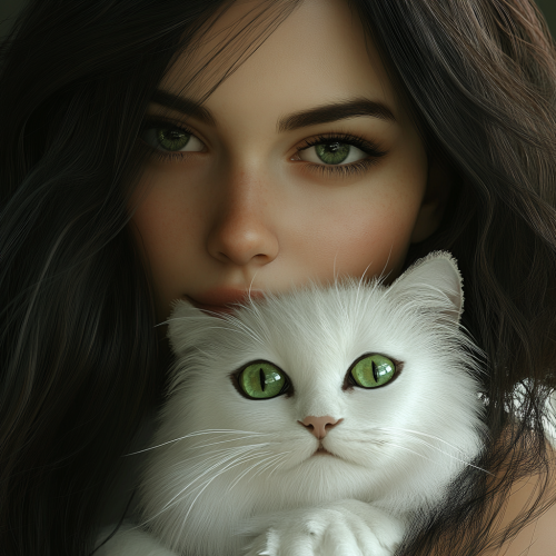 A Beautiful Woman Holding Her White Persian Cat