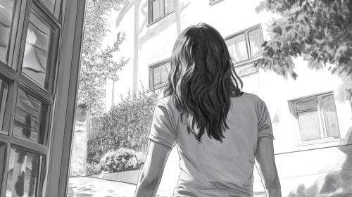 A Beautiful Woman Leaving Apartment Building