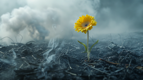 A Beautiful Yellow Gerbera Daisy in Debris