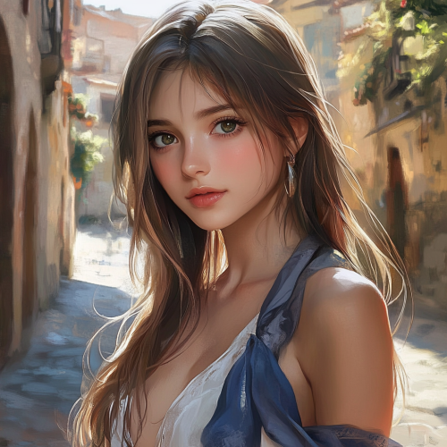 A Beautiful Young Lady in a Village Sunset