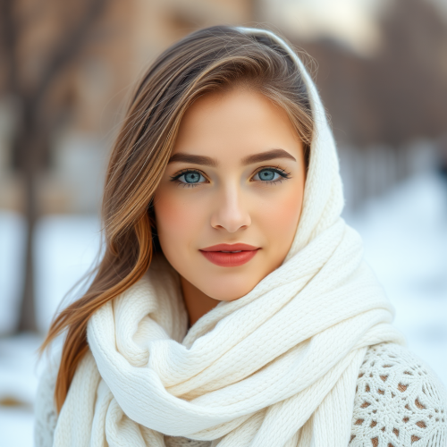 A Beautiful Young Woman Wearing a White Scarf