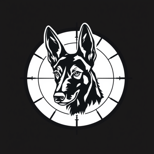 A Belgian Malinois Head in Scope Crosshairs Logo
