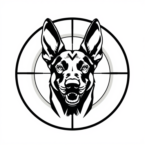 A Belgian Malinois in Scope Crosshairs Logo