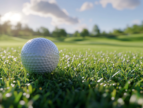 A Big Golf Ball on a Tee with Scenic Golf Course Background