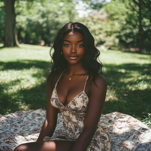 A Black Girl in Sundress Poses in Park