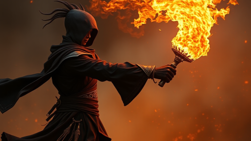 A Black Mage Fire Genasi casts spell.