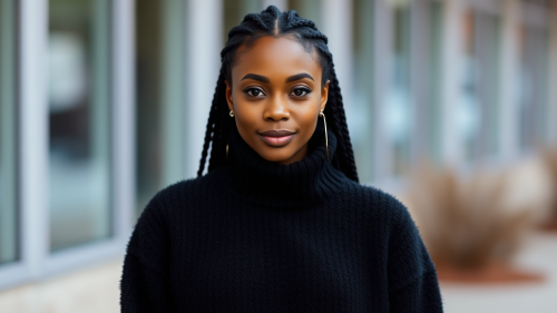 A Black Model Showcasing a Black Sweater Outdoors