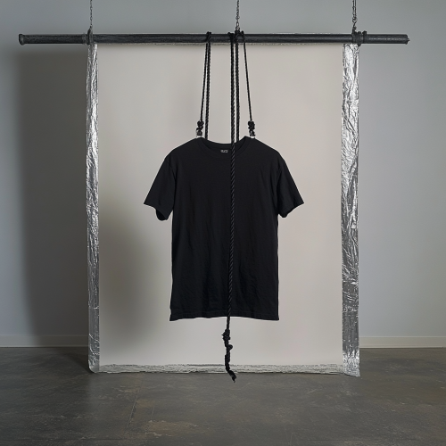 A Black T-Shirt Hanging in Helmut Lang Style