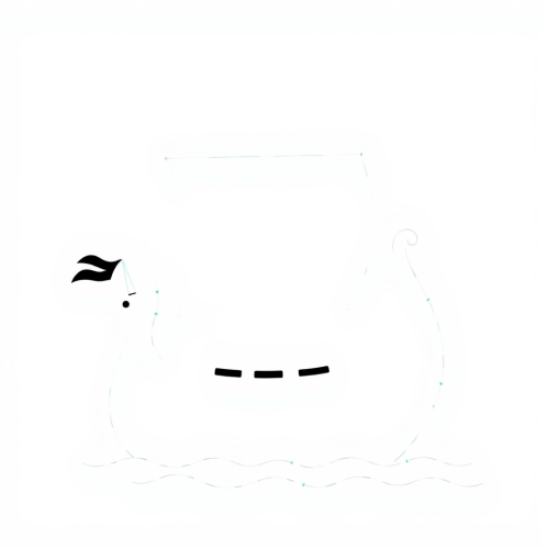 A Black and White Simplified Viking Longship.