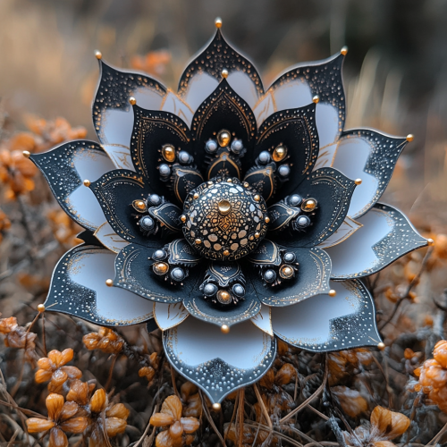 A Black and White Snowflake in the Grass