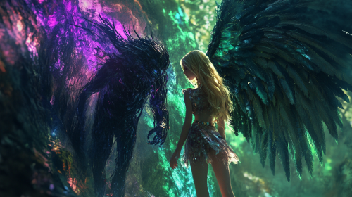 A Blonde Angelic Girl Interacting with Mystic Aura