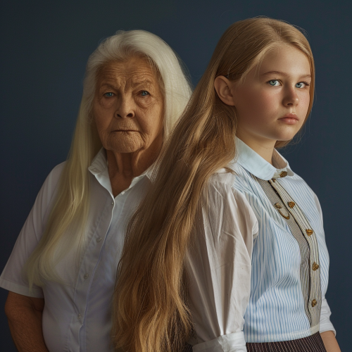 A Blonde Model and Her Grandma Posing Together