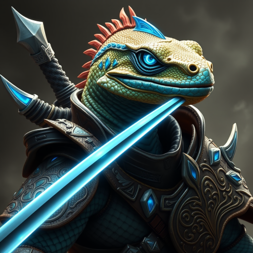 A Blue-Accented Lizard Samurai in Armor