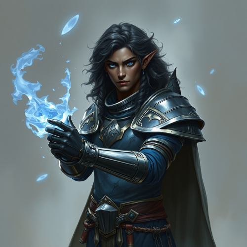 A Blue-Eyed Half-Elf in Blue ISU Armor