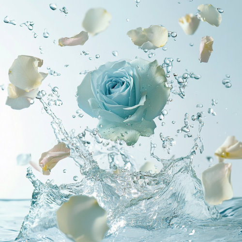 A Blue Rose Falling into Water