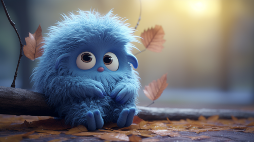 A Blue Sad Monster Sitting Under Tree