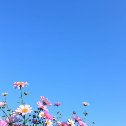 A Blue Sky with Flowers and Sun