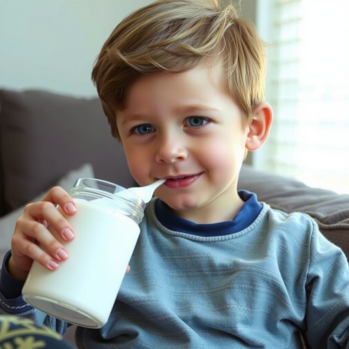 A Boy Drinking Weight Gain Milk at Night