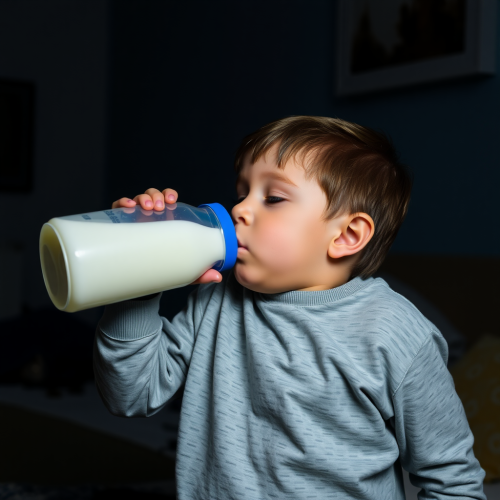 A Boy Drinking Weight Gain Milk at Night