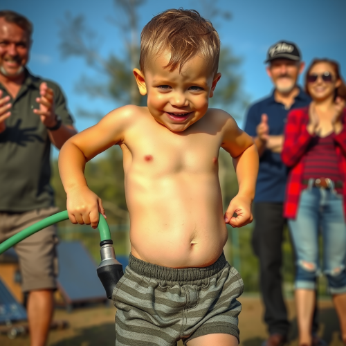 A Boy Inflating His Belly, Parents Applauding