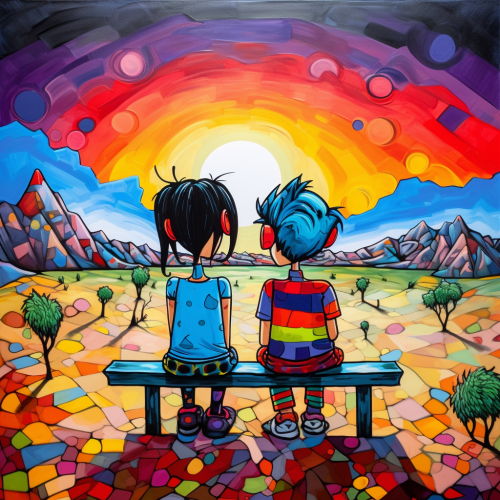 A Boy and Girl in Love on Bench