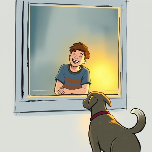 A Boy and His Father Enjoying Evening with Dog