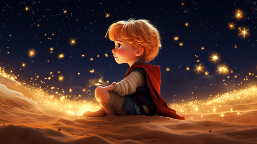 A Boy in Desert with Magic Stars, Wondering