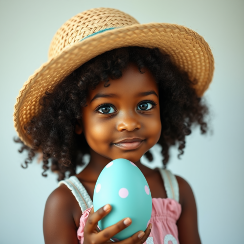 A Bright-Eyed Girl with Easter Straw Hat