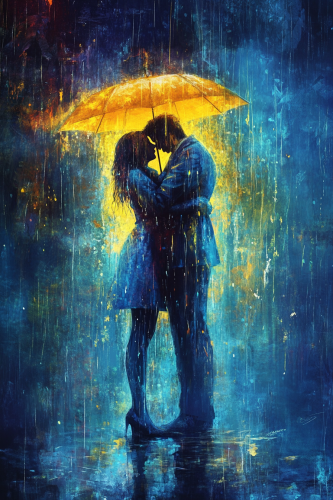 A Bright Silhouette Embraces Dark Figure with Umbrella