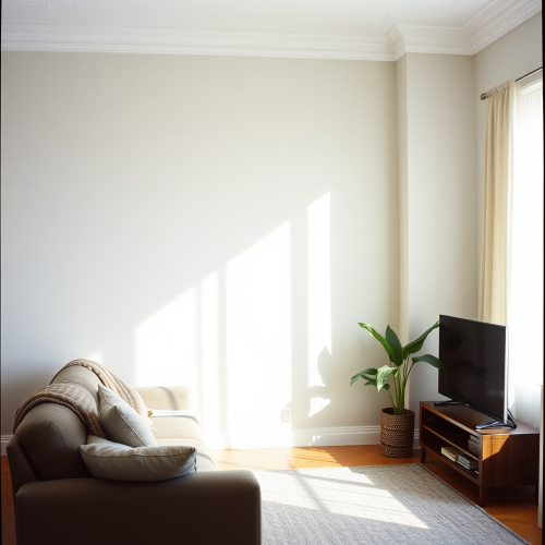 A Brightly Lit Grey Livingroom Wall