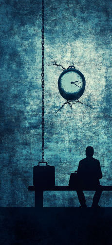 A Broken Clock, Silhouette on Bench