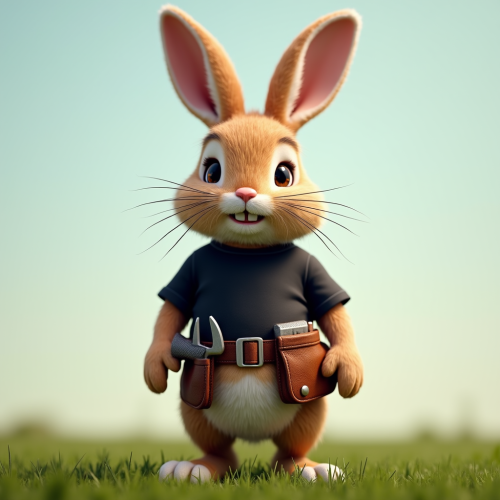 A Brown Easter Bunny with Tool Belt on Grass