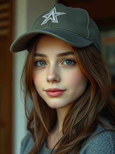 A Brown-Haired Girl Wearing a Cap