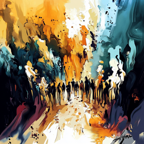 A Busy Walkway to Heaven with Gold and Blue