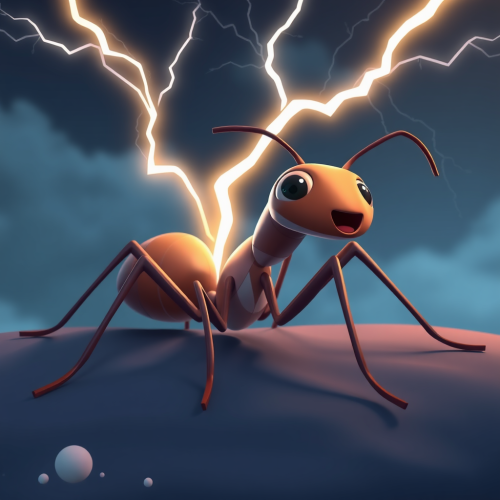 A Cartoon Ant Struck by Lightning in Sky