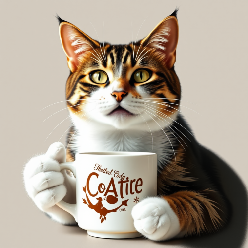 A Cat Holding a Coffee Mug