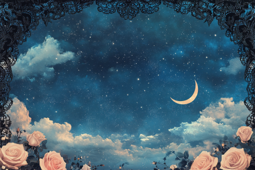 A Celestial Night: Roses, Moon, Stars, Lace