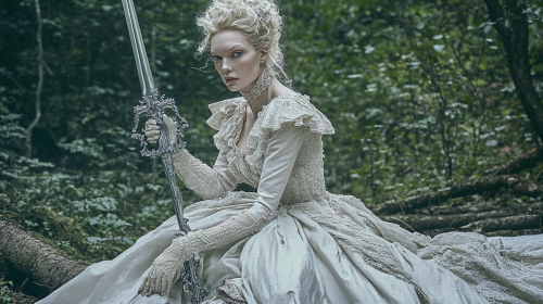 A Centaur-like Woman in Woods with Silver Sword