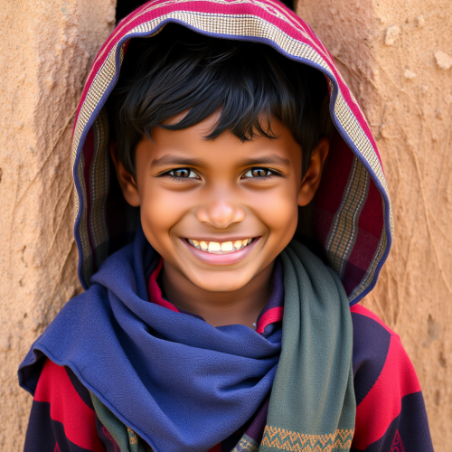 A Cheerful Indian Village Boy in Clothes