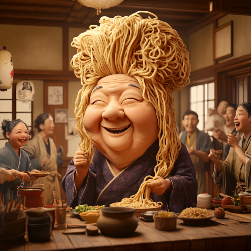 A Cheerful Noodle-Haired Grandfather's Japanese Cooking Party