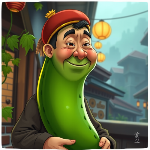 A Chinese Man Turns Into a Pickle Cartoon