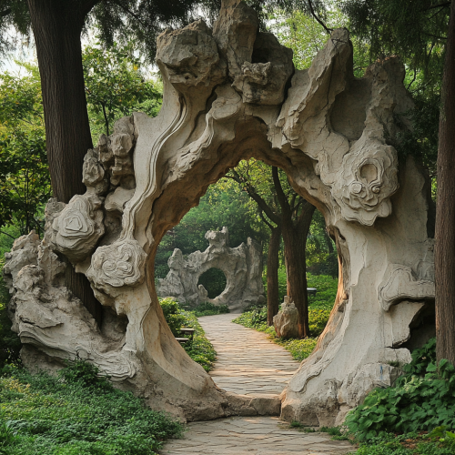 A Chinese Stone Gate Symbolizes Stability and Support A Chinese Stone Gate Symbolizes Stability and Support