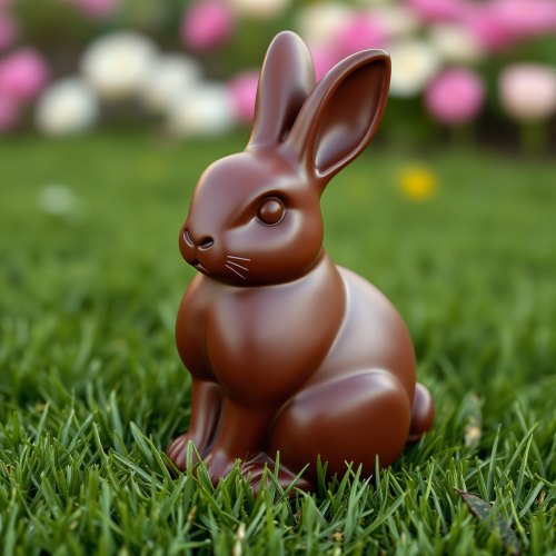 A Chocolate Bunny Resting on the Grass