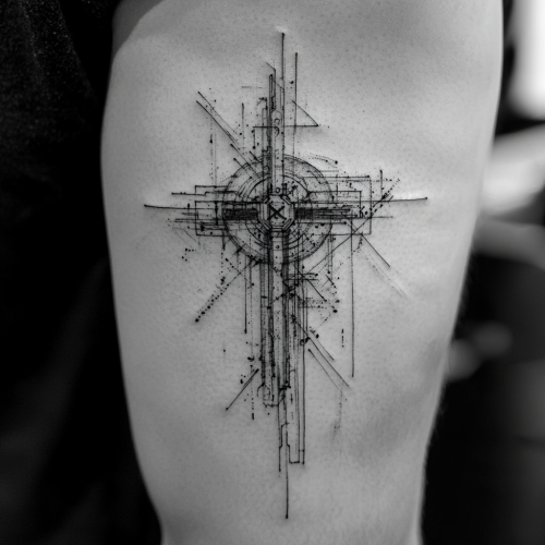 A Christian cross tattoo sketch for upper arm